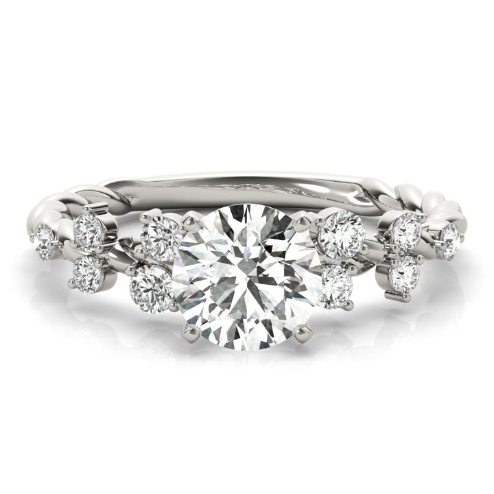 Dorian Twisted Side Stone Engagement Ring in Round White Gold