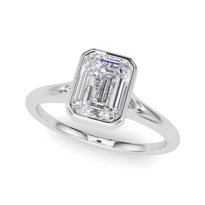 Emerald Bezel Solitaire Engagement Ring in 9K Emerald White Gold