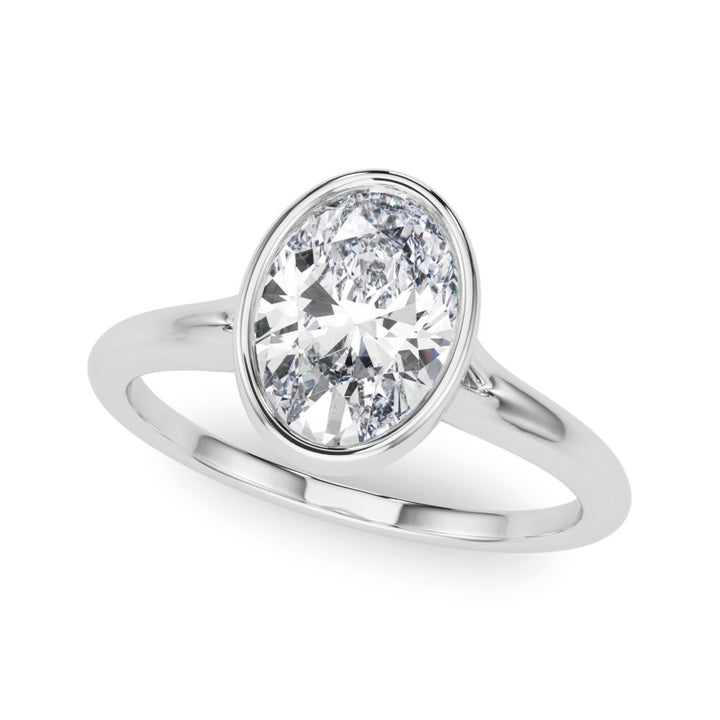 Oval Bezel Solitaire Engagement Ring in 9K Oval White Gold
