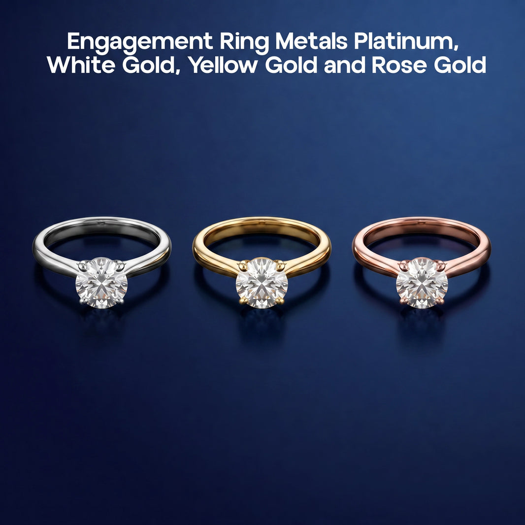 Engagement Ring Metals Platinum White Gold Yellow Gold and Rose Gold