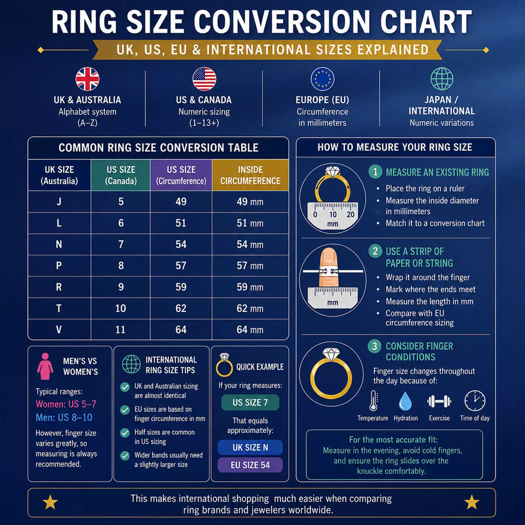 Ring Size Conversion Chart - UK, US, EU and International Sizes Explained
